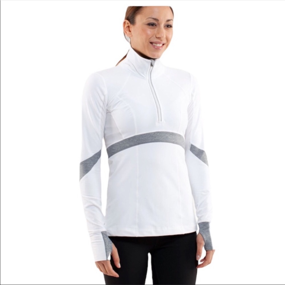 Lululemon Run: Distance Pullover in White / Heathered Blurred Grey Size 6 EUC